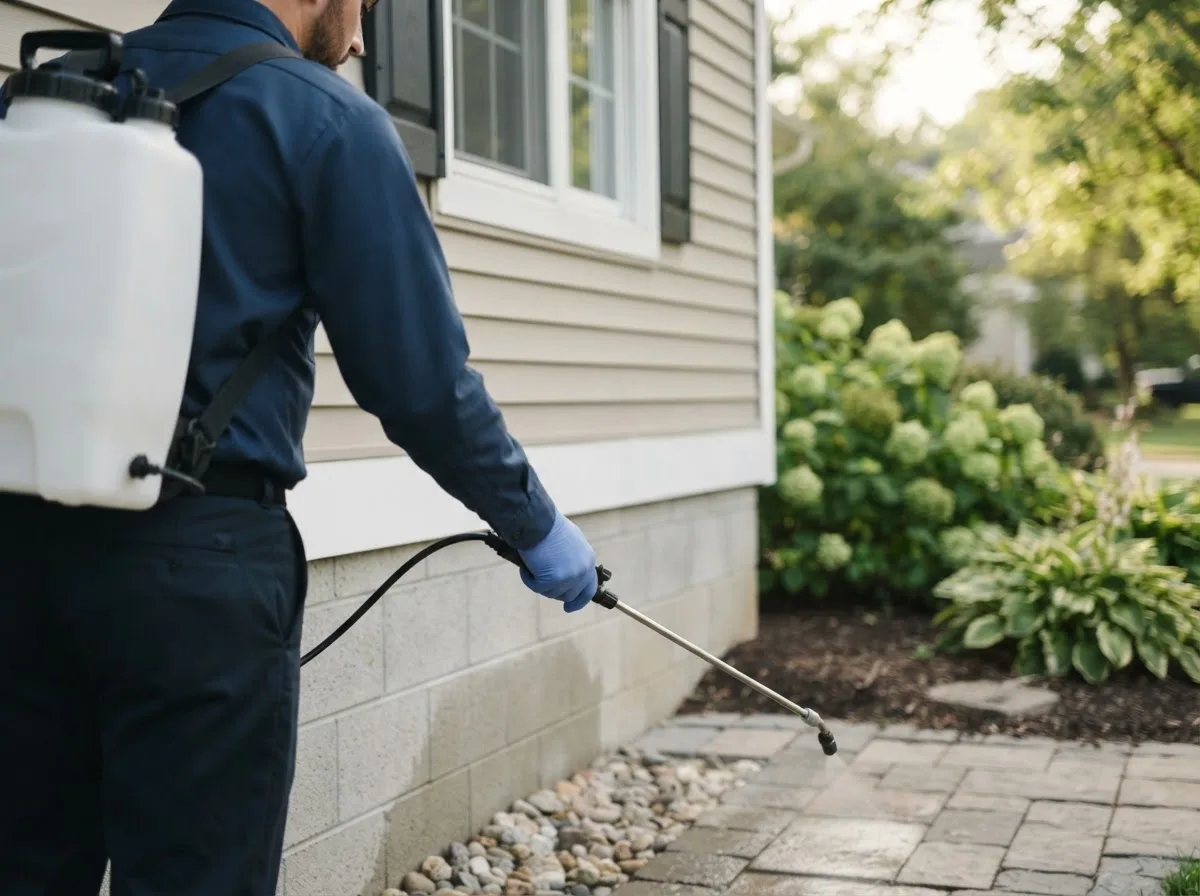 Pest control technician inspecting a home in Bancroft, WV
